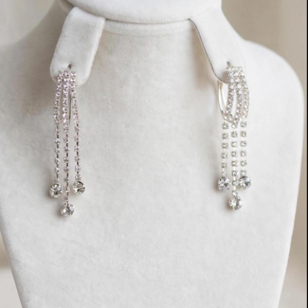 VTG Rhinestone Fringe Hoop Crystal Waterfall Dangle Hoops
